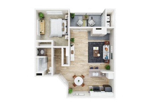 Floor plan for 1 bed, 1 bath, 653 sqft